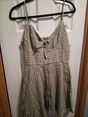 Light Olive Striped Tie-Front Sundress